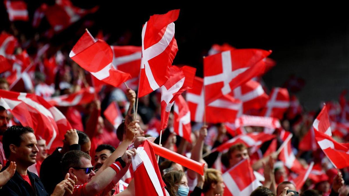 Denmark football fans wave flags